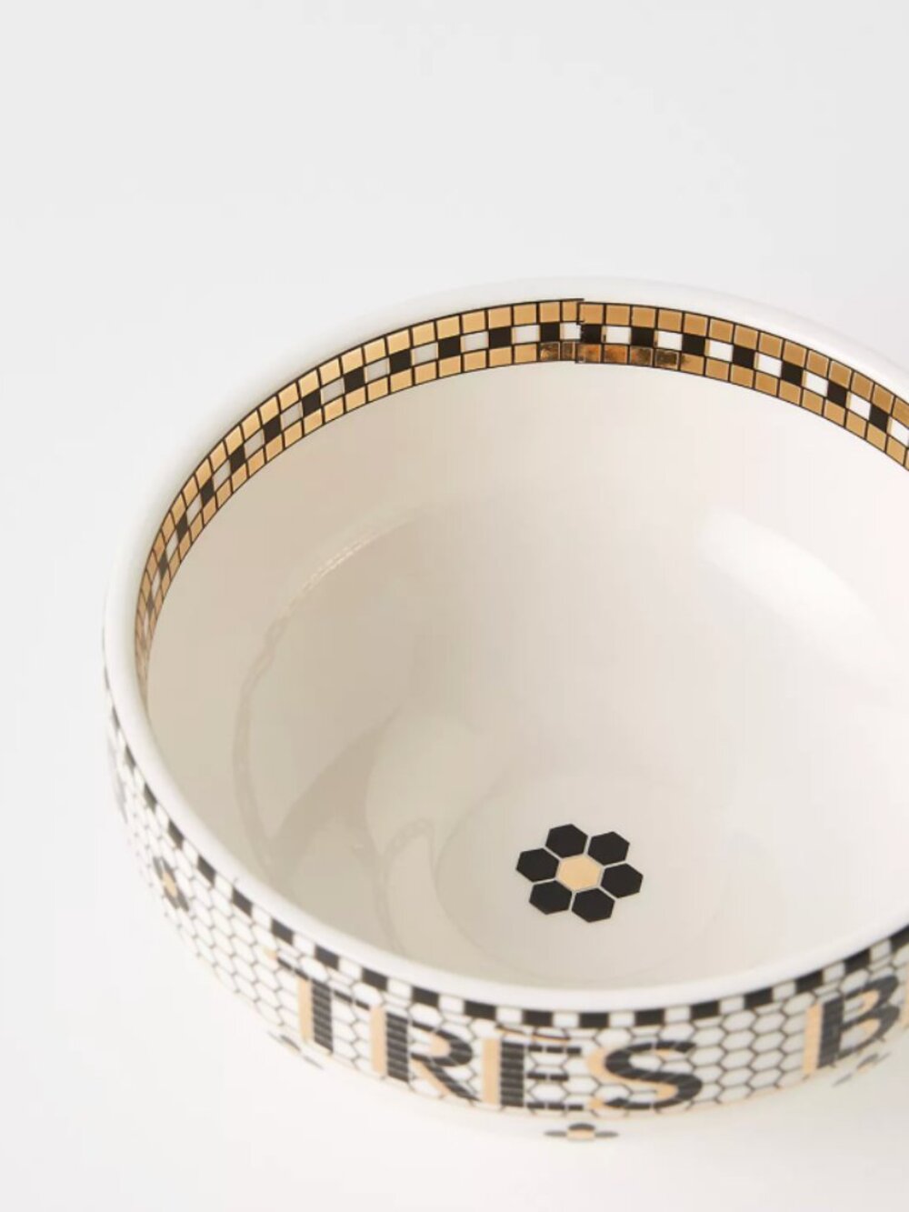 Anthropologie Très Bien Bistro Tile Stoneware 24k Gold Accent Bowl - Picture 2 of 2